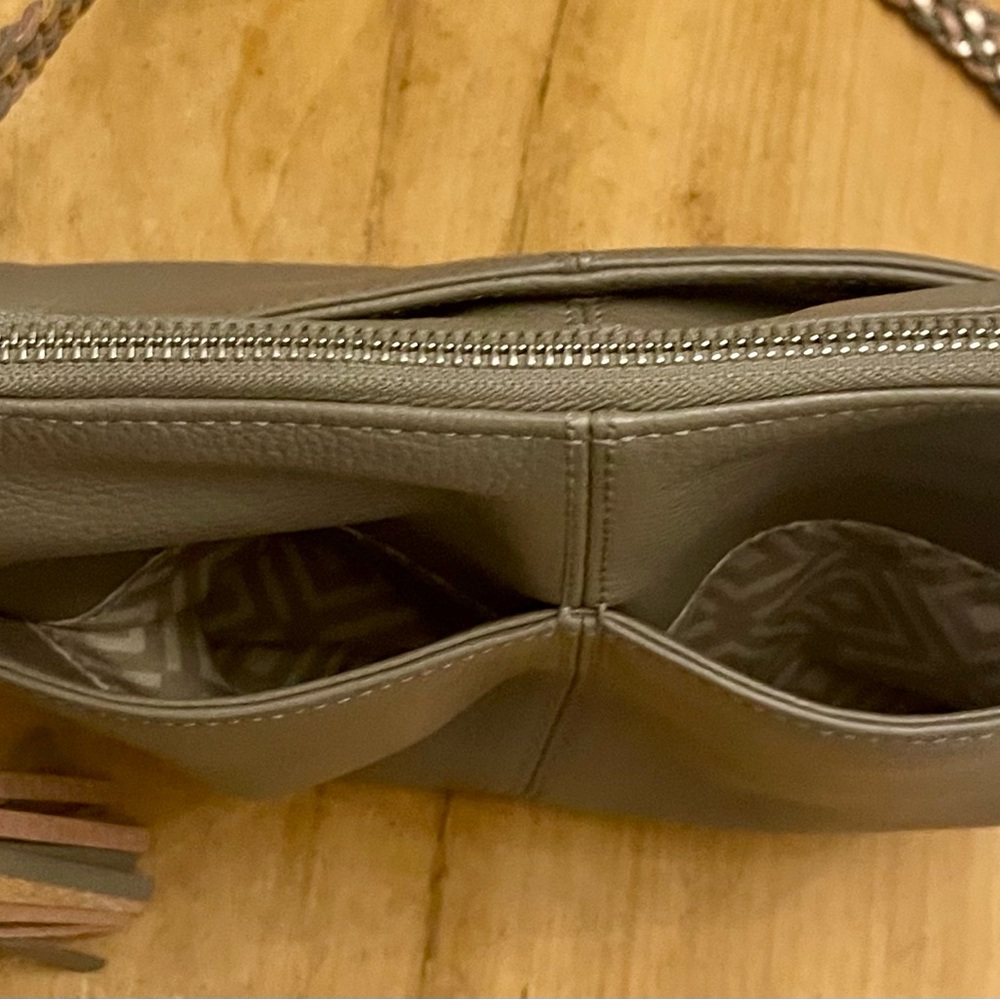 Brighton Taupe Leather Crossbody Bag with Braided Strap & Heart - Picture 10 of 16